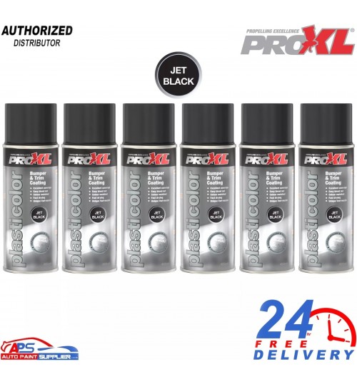 6x PROXL Pro Plasticolor Bumper Trim Paint Aerosol 400ML - Jet Black PC5JB